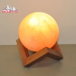 Globe Shaped Pink Salt Lamp with Zig zag Wooden Stand