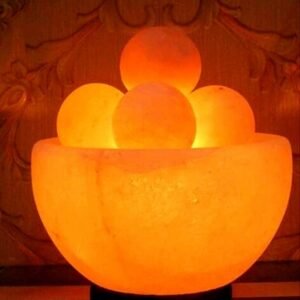 Pink Himalayan Salt Bowl Lamp with ball shaped Salt Chunks Beautiful and Elegant Design