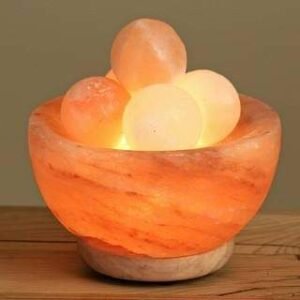 Pink Himalayan Salt Bowl Lamp with ball shaped Salt Chunks Beautiful and Elegant Design