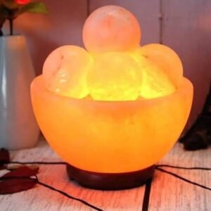 Pink Himalayan Salt Bowl Lamp with ball shaped Salt Chunks Beautiful and Elegant Design